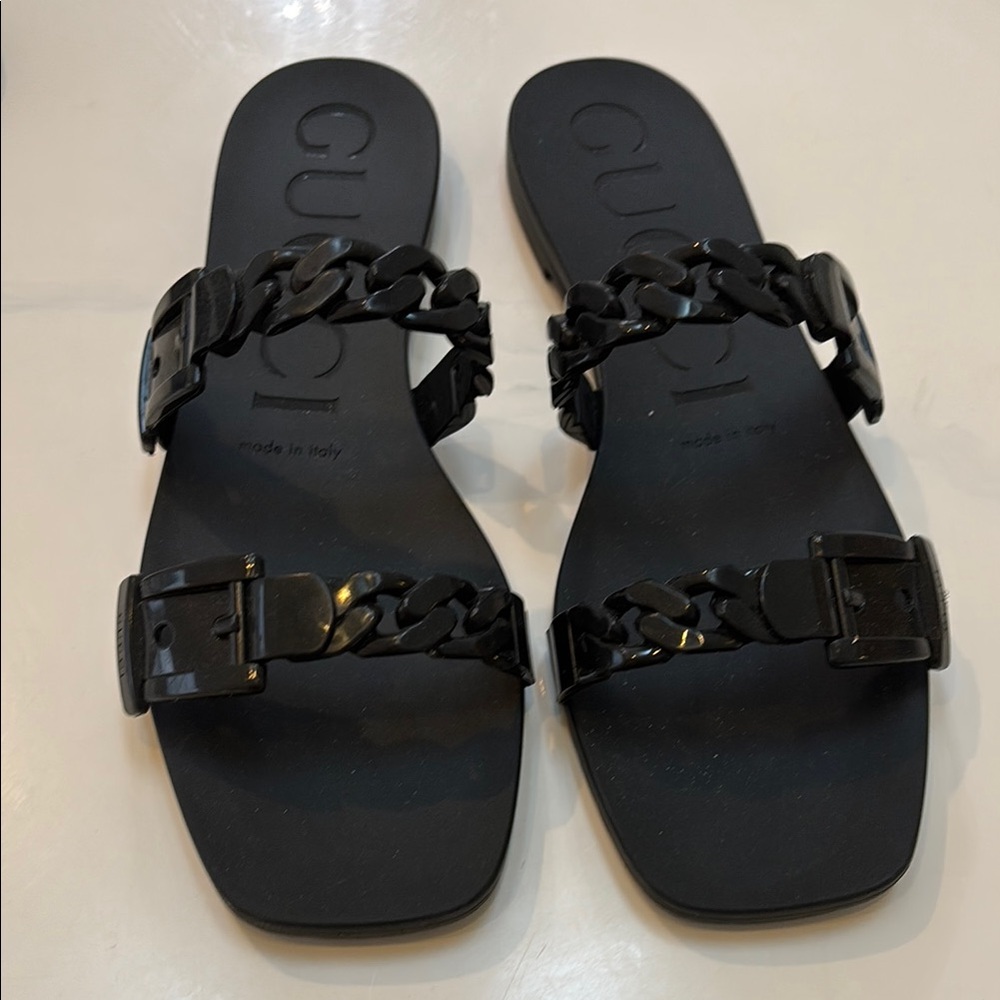 Gucci Women's Black Chain Slide Sandals